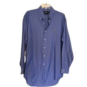 Ralph Lauren Yarmouth Pinpoint Oxford Shirt Mens 15.5 33 Blue Flesh Pony Preppy